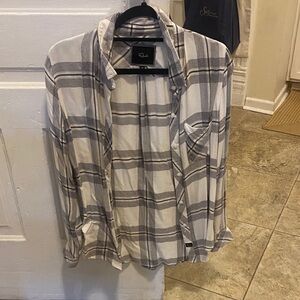 Rails White and Gray Plaid Button Down Shirt